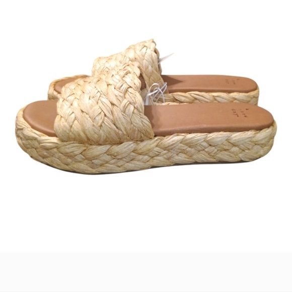 NIB A New Day Casey Woven Straw Platform Sandals Beige Size 8.5 Coastal Boho - Picture 1 of 8